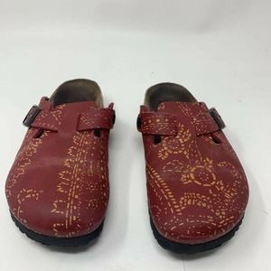 Birkenstock Papillio Womens Mules Clogs Shoes Red Round Toe Leather W 7 M 5